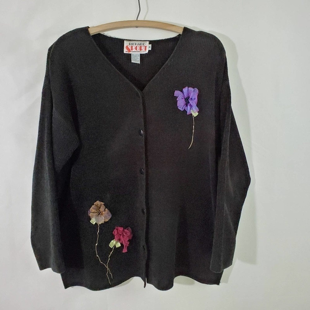VTG RICHARD SPORT Black Floral Applique Sweater
